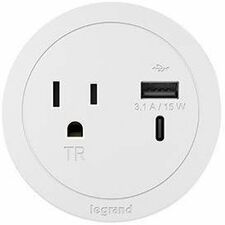 Wiremold Round FPC with 1 Outlet and Combo USB-A and USB-C Ports - White