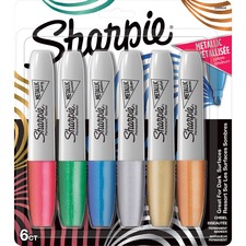 Sharpie Metallic Ink Chisel Tip Permanent Markers - Fine Marker Point - Chisel Marker Point Style - Gold Metallic, Silver Metallic, Bronze Metallic, Ruby Metallic, Emerald Metallic, Sapphire Metallic - 6 / Pack