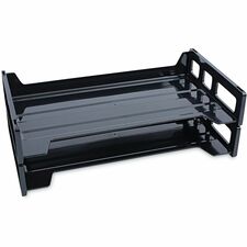 SIDE LOAD LEGAL DESK TRAY, TWO TIER, PLASTIC, BLACK