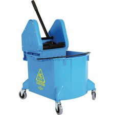 Globe 40 Qt Downpress Bucket and Wringer Blue - 37.85 L - Caster, Heavy Duty - 34" (863.60 mm) x 16.50" (419.10 mm) - Iron - Blue - 1 / Pack