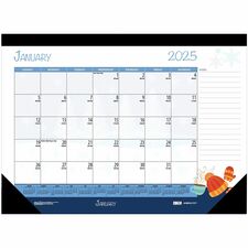 House of Doolittle Seasonal Holiday Deskpad Calendar - Julian Dates - Monthly - 12 Month - January - December - Spiral Bound - Desk Pad - Multi, Black - Leatherette, Chipboard - 13" Height x 18.5" Width - Dated Planning Page, Holiday Listing, Printed, Ruled Daily Block, Perforated, Reference Calendar, Reinforced Corner, Top Bound - 1 Each