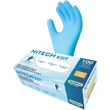 RONCO NITECH EDT Examination Gloves - Wet Protection - Extra Large Size - Blue - Latex-free, Sweat Resistant - For Food, Medical, General Purpose - 100 / Box - 5 mil (0.13 mm) Thickness