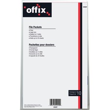 Offix Legal File Pocket - 8 1/2" x 14" - 20 Sheet Capacity - Transparent - 10 / Pack