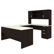 BeStar Ridgeley U-Shaped Workstation - For - Table TopU-shaped Top - 3 Drawers x 1" Table Top Thickness - 65" Height x 93.6" Width x 65.9" Depth - Black, Chocolate White - 1 Each