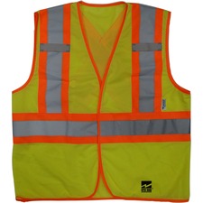 Viking Open Road BTE Safety Vest - Recommended for: Flagger, Construction, School - Hook & Loop Closure, Reflective, Machine Washable, Breathable, Comfortable - Large/Extra Large Size - Strap Closure - Mesh, Polyester - Lime - 1 Each