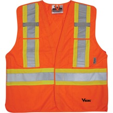 Viking 5pt. Tear Away Safety Vest - Recommended for: School, Emergency, Warehouse, Law Enforcement, Building, Construction, Outdoor, Industrial - Large/Extra Large Size - Strap Closure - Polyester - Orange - Reflective, D-ring, Multiple Pocket, Hook & Loo