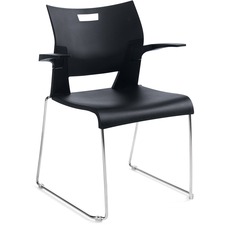 Global Duet&trade; Stacking Chairs - Polypropylene Seat - Polypropylene Back - Steel Frame - Sled Base - Black - Armrest - 1 Each