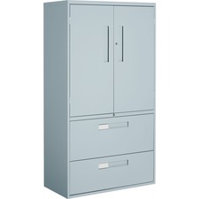 Global Multi-Stor Storage/Filing Cabinet - 36" x 18" x 65.3" - 3 x Shelf(ves) - 2 x Drawer(s) - Lateral - Lockable, Hanging Bar, Leveling Glide - Gray