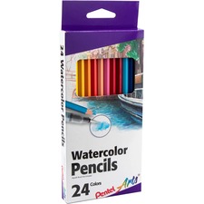 Pentel Arts Watercolor Pencil Set - Assorted Colors, 24-Pack - Assorted Lead - Wood Barrel - 24 / Box