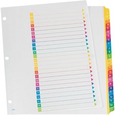 Oxford Super Rapidex Colour Coded Tab Dividers -A-Z, Letter-Size, Assorted, 25/ST - 26 x Divider(s) - Printed Right Tab(s) - 1/26 - Character - A-Z, Table of Contents - 26 Tab(s)/Set - 9" Divider Width x 11" Divider Length - Letter - 3 Hole Punched - Assorted Plastic Tab(s) - 1 Each