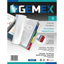 Gemex Pocket Dividers - Letter - 8.50" (215.90 mm) Width x 11" (279.40 mm) Length - Clear Polypropylene Divider - Clear Polypropylene, Blue, Green, Yellow, Red Tab(s) - 1 Each