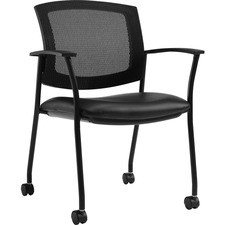 Offices To Go Ibex | Upholstered Seat & Mesh Back Guest Chair on Casters - Luxhide, Bonded Leather Seat - Mesh Back - 1 Each