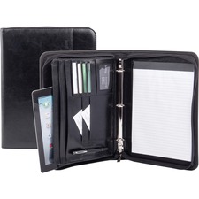 bugatti RGB1105 Ring Binder Writing Case - Letter - 8 1/2" x 11" Sheet Size - 1" (25.40 mm) Ring - Round Ring Fastener(s) - Synthetic Leather - Black - Notepad, Card Holder, Pen Holder, ID Holder, Expandable, Zipper Closure - 1 Each