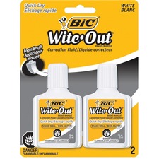 BIC Wite-Out Brand Quick Dry Correction Fluid, 22 mL, White, Goes On Easy With A Reduced Dry Time, 12-Count - 22 mL - White - Quick Drying, Easy to Use - 1 / Pack