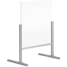 link MasterVision Countertop glass barrier with aluminum stand and pass through