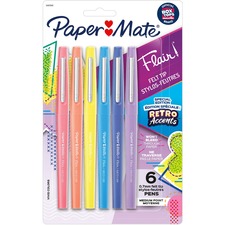 Paper Mate Flair Medium Point Pens - Medium Pen Point - Yellow, Sky Blue, Lilac, Blueberry Bubble Gum, Papaya, Guava Water Based Ink - 6 / Pack