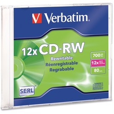 Verbatim 95161 CD Rewritable Media - CD-RW - 12x - 700 MB - 1 Pack Slim Case