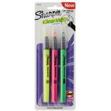 Sharpie Clear View Highlighter Stick, Chisel Point, Assorted Colors, Pack Of 3 - Chisel Marker Point Style - Green - 3 Card