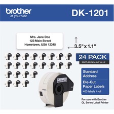 Brother DK Address Label - 1 9/64" Width x 3 1/2" Length - Rectangle - Thermal - White - Paper - 400 / Roll - 1 Each