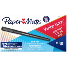 Paper Mate Write Bros. 0.8mm Ballpoint Pen - Fine Pen Point - 0.8 mm Pen Point Size - Black - 1 Dozen
