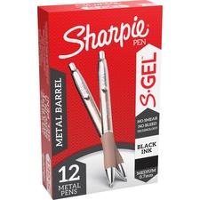 Sharpie S-Gel Pens - 0.7 mm Pen Point Size - Black Gel-based Ink - Red Gold Barrel - 12 / Box