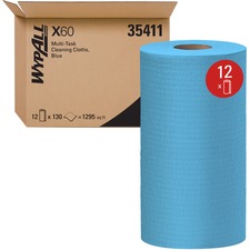 Wypall General Clean X60 Multi-Task Cleaning Cloths - 12.20" Length x 9.80" Width - Absorbent, Reinforced, Strong, Perforated, Durable, Reusable, Residue-free, Sturdy - Blue - 130Roll - 12 / Carton