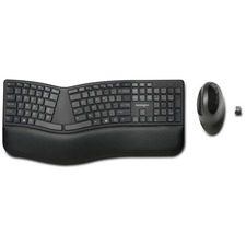 Kensington Pro Fit Ergo Wireless Keyboard and Mouse - Wireless Bluetooth/RF - Black - Wireless Bluetooth/RF Mouse - 5 Button - Black - 1 Pack