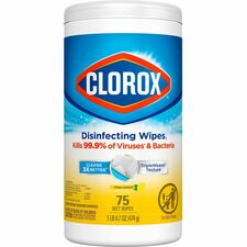 Clorox Disinfecting Cleaning Wipes Value Pack - Bleach-free - Ready-To-Use - Crisp Lemon Scent - 75 / Can - 6 / Carton - Anti-bacterial - White