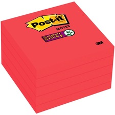 Post-itÂ® Super Sticky Notes, Red 76x76mm - 2.99" x 2.99" - Square - 5 Sheets per Pad - Red - Super Sticky, Adhesive, Recyclable, Reusable - 5 / Pack