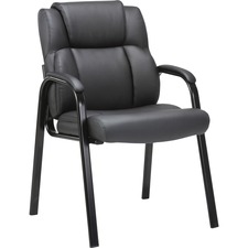 Lorell Low-back Cushioned Guest Chair - Black Bonded Leather Seat - Black Bonded Leather Back - Powder Coated Steel Frame - High Back - Four-legged Base - Armrest - 1 Each