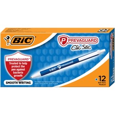 BIC PrevaGuard Clic Stic Ballpoint Pen - Medium Pen Point - 1 mm Pen Point Size - Retractable - Blue - 12 Pack