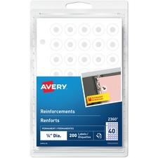 Avery® White Reinforcement Labels ¼" Diameter, 200/pk - Round - White - 200 / Pack