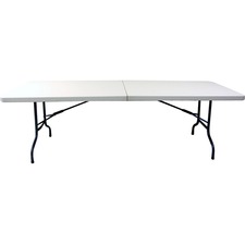 DURA Durable Folding Table 7.9ft Fold in 2 - White Rectangle Top - Black Sandtex Base - 96" Table Top Length - 34" Height - White, Black, Granite