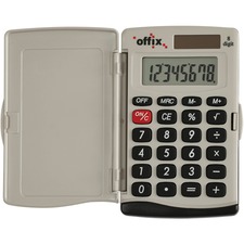 Offix Simple Calculator - Constant Memory, 3-Key Memory, Dual Power - 8 Digits - Battery/Solar Powered - Pocket - 1 Each
