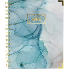 Blueline Quartz Notebook Turquoise - 180 Sheets - Twin Wirebound - 9.25" (235 mm) x 7.24" (184 mm) - Gold Cover - Hard Cover, Micro Perforated, Storage Pocket, Acid-free Paper - Recycled - 1 Each