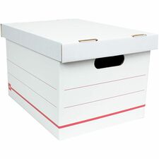 Office Depot&reg; Brand Standard-Duty Corrugated Storage Boxes, Letter/Legal Size, 15" x 12" x 10" , 60% Recycled, White/Red, Pack Of 15 - External Dimensions: 15" Length x 12" Width x 10" Height - Media Size Supported: Legal 8.50" x 11" , Letter 8.50" x 14" - Lift-off Closure - Standard Duty - Stackable - Paper, Corrugated Cardboard - Red - For Storage - Recycled - 15 / Pack