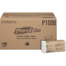 Marcal Recycled Center-Fold Paper Towels - 1 Ply - C-fold - 12.87" x 10.12" - 150 Sheets/Roll - White - Paper - 150 Per Bundle - 16 / Carton