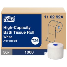 TORK High-Capacity Toilet Paper Roll White T26 - 2 Ply3.75" - 1000 Sheets - 5.40" Roll Diameter - 1.65" Core - White - Fiber - 36 / Carton