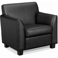 HON Circulate Tailored Club Chair | Black SofThread Leather - Black Leather Seat - Black Leather Back - Four-legged Base - 1 Each