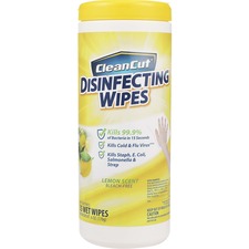 Clean Cut Disinfecting Wipes - Lemon Scent - 35 / Canister - 1 Each - Textured, Odor Neutralizer - White