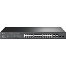 TP-Link 24-Port 10/100Mbps + 4-Port Gigabit Smart PoE+ Switch - 24 Ports - Manageable - 2 Layer Supported - 2 SFP Slots - 18.80 W Power Consumption - 250 W PoE Budget - Optical Fiber, Twisted Pair - PoE Ports - 1U High - Rack-mountable, Desktop - 5 Year Limited Warranty