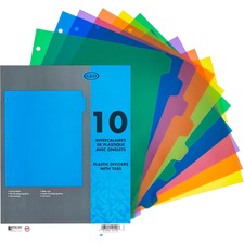 GEO 10 Assorted Colors Plastic Dividers with Tabs - 10 x Divider(s) - 10 Tab(s) - Letter - 8.50" (215.90 mm) Width x 11" (279.40 mm) Length - 3 Hole Punched - Plastic Divider - Assorted Tab(s)