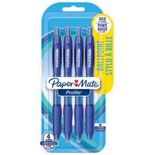Paper Mate Profile Ballpoint Pen - Super Bold Pen Point - 1.4 mm Pen Point Size - Retractable - Blue - Clear Barrel - 4 Pack
