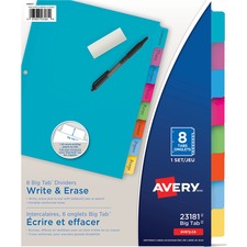 Avery® Big Tab™ Write & Erase Dividers 8 tabs, 1 set - 8 Tab(s) - 8 Tab(s)/Set - Letter - 8.50" (215.90 mm) Width x 11" (279.40 mm) Length - 3 Hole Punched - Bright Assorted Tab(s) - Recycled - 8 Set