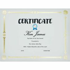St. James® Premium Weight Certificates, Julian Design, Gold Foil, Ivory, 65 lb, 8.5 x 11" , Pack of 15, 83405
