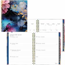 Blueline 2026 12-Month Weekly/Monthly Planner - January to December - 11" x 8-1/2" - Midnight Floral - Trilingual - Weekly, Monthly - 12 Month - January 2026 to December 2026 - 1 Week Double Page Layout - Twin Wire - Turquoise - Paper - 8.5" (215.90 mm) Height x 11" (279.40 mm) Width - Hard Cover, Trilingual, Ruled Planning Space, Laminated Tab, Expense Tracking, Monthly Goal Page, Event Calendar, To-do List, Password Page, Storage Pocket, Printed, ...