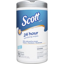 Scott 24 Hour Sanitizing Wipes - Fresh Scent - 75 / Canister - 6 / Carton - Bleach-free - White
