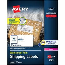 AveryÂ® TrueBlock Shipping Label - 2" Width x 4" Length - Permanent Adhesive - Rectangle - Laser - White - 10 / Sheet - 50 Total Sheets - 500 Total Label(s) - 500 Pack