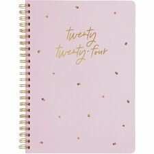 LettsÂ® Celebrate Weekly Planners - Weekly - January 2023 - December 2023 - Twin Wire - Pink, Gold - Golden - 8.3" Width - Ruled Planning Space, Durable Cover, Storage Pocket, Multilingual, Laminated, Hard Cover - 1 Each