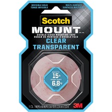 Scotch-Mount Clear Double-Sided Mounting Tape - 5 ft (1.5 m) Length x 1" (25.4 mm) Width - Foam - 1 Each - Clear